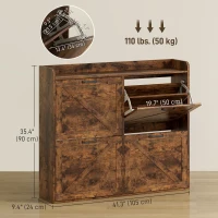 HOMCOM Narrow Shoe Storage Cabinet with 4 Flip Drawers, Adjustable Shelves, 16 Pair Farmhouse Shoe Cabinet, Rustic Brown(m-3)