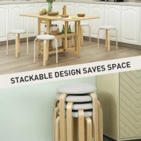 HOMCOM Stackable Wood Stools Set of 4, Stacking Kitchen Stools with Padded Seat for Dining Room, Living Room, Cream White(m-4)