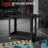 HOMCOM 2-Tier Rolling Tool Cart with Wheels, 500 LBS Capacity Utility Cart with Handle, Mobile Service Tool Organizer, Black(m-4)