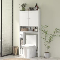 HOMCOM Modern Over the Toilet Storage Cabinet with 2 Doors, Above Commode Storage Cabinet with Toilet Paper Holder, White(m-10)