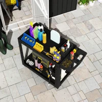 HOMCOM 2-Tier Rolling Tool Cart with Wheels, 500 LBS Capacity Utility Cart with Handle, Mobile Service Tool Organizer, Black(m-10)