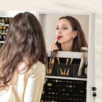 HOMCOM 360° Swivel Jewelry Armoire, Lockable Jewelry Cabinet with Full-Length Mirror, Storage Shelves, White(m-7)