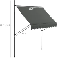 Outsunny 8' x 4' Manual Retractable Awning, Non-Screw Patio Awning, UV Resistant for Window or Door, Dark Gray(m-3)