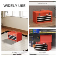 DURHAND 3 Drawer Tool Chest with Metal Latch Closure, Portable Tool Box for Garage, Household and Warehouse, Red(m-6)