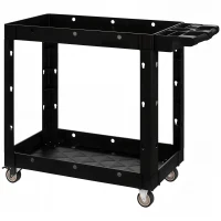 HOMCOM 2-Tier Rolling Tool Cart with Wheels, 500 LBS Capacity Utility Cart with Handle, Mobile Service Tool Organizer, Black(m-2)