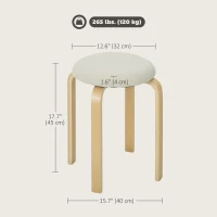 HOMCOM Stackable Wood Stools Set of 4, Stacking Kitchen Stools with Padded Seat for Dining Room, Living Room, Cream White(m-3)