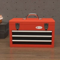 DURHAND 3 Drawer Tool Chest with Metal Latch Closure, Portable Tool Box for Garage, Household and Warehouse, Red(m-8)