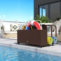 Outsunny Wicker Patio Pool Float Storage Basket, PE Rattan Outdoor Pool Caddy with Rolling Wheels for Floaties, Noodles, Life Vests, Beach Balls, Toys, Brown(m-8)