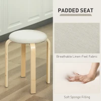 HOMCOM Stackable Wood Stools Set of 4, Stacking Kitchen Stools with Padded Seat for Dining Room, Living Room, Cream White(m-5)