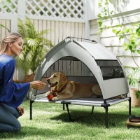 PawHut Elevated Dog Bed with Removable Canopy, Portable Outside Raised Pet Cot with Cooling Pad, Storage Bag, 36" x 29.5" x 35"(m-2)