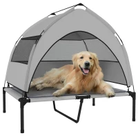 PawHut Elevated Dog Bed with Removable Canopy, Portable Outside Raised Pet Cot with Cooling Pad, Storage Bag, 36" x 29.5" x 35"(m-11)