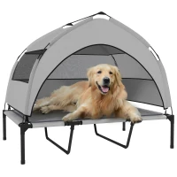 PawHut Elevated Dog Bed with Removable Canopy, Portable Outside Raised Pet Cot with Cooling Pad, Storage Bag, 42" x 30" x 37"(m-11)