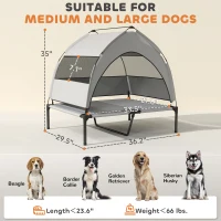 PawHut Elevated Dog Bed with Removable Canopy, Portable Outside Raised Pet Cot with Cooling Pad, Storage Bag, 36" x 29.5" x 35"(m-3)