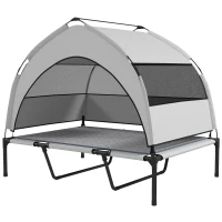 PawHut Elevated Dog Bed with Removable Canopy, Portable Outside Raised Pet Cot with Cooling Pad, Storage Bag, 42" x 30" x 37"(m-1)