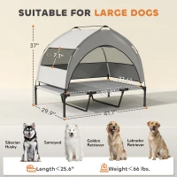 PawHut Elevated Dog Bed with Removable Canopy, Portable Outside Raised Pet Cot with Cooling Pad, Storage Bag, 42" x 30" x 37"(m-3)