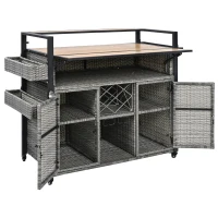 Outdoor Grill Cart with Extended Table Top, Rolling Kitchen Island on Wheels with Storage Cabinet, Double Handle, 53" L x 28.3" W x 41.5" H, Gray(m-14)