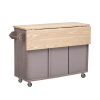 Kitchen Island with Drop Leaf, Rolling Cart on Wheels, Adjustable Shelves, Internal Storage Rack, Towel Rack, 51" L x 29.5" W x 36" H, Brown(m-16)