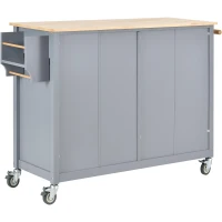 Kitchen Island Cart with 4-Door Cabinet, 2 Drawers, Solid Wood Top, Locking Wheels, Spice and Towel Racks, 54.5" L x 18.5" W x 36" H, Blue(m-16)