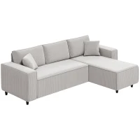 HOMCOM Corner Sofa with Reversible Chaise Lounge, Corduroy L-Shaped Sectional Sofa with Pocket Spring, Light Gray(m-1)