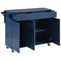 Kitchen Island with Drop Leaf, Rolling Cart with Spice and Towel Rack, 2 Drawers, Adjustable Shelves, 53.5" L x 27.5" W x 36.5" H, Navy Blue(m-15)