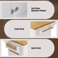 Kitchen Island with Spice Rack, Drop Leaf, Towel Rack, 2 Doors, 5 Drawers, Adjustable Shelf, Embossed Texture, 52" L x 29.5" W x 36" H, White(m-8)