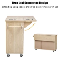 Coastal Kitchen Island Cart with Drop Leaf, Handwoven Ash Veneer Doors, Adjustable Shelves, Lockable Wheels, 51" L x 29.5" W x 36" H, Natural(m-6)