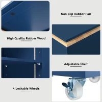 LED Kitchen Island with Extended Table, Power Outlets, Storage Shelves, Utility Cart with Fluted Glass Doors, 56.5" L x 33" W x 38" H, Navy Blue(m-7)