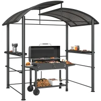 Outsunny 8' x 5' Grill Gazebo Shelter with Interlaced Vented Polycarbonate Roof, Outdoor BBQ Canopy with Side Shelves, Steel Frame for Garden, Patio, Backyard, Dark Gray(m-1)
