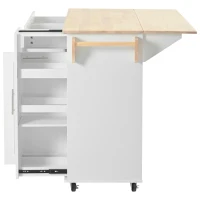 Kitchen Island Cart with 3-Tier Pull-Out Cabinet Organizer, Drop Leaf, Adjustable Shelves, Rolling Cart with Towel Rack, 46" L x 29.5" W x 37" H, White(m-14)