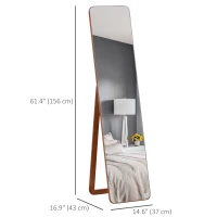 HOMCOM Full Length Mirror for Bedroom, Free Standing Dressing Mirror, Wall Mirror with Wood Frame, 15" x 61", Light Walnut(m-3)