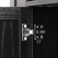 Farmhouse Kitchen Island with Tempered Glass Doors, Power Outlet, Rolling Cart with Drop Leaf, 5 Racks, 3 Drawers, 53" L x 29.5" W x 36" H, Black(m-16)