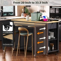 Kitchen Island with Extendable Dining Table, Rubber Wood Veneer, Internal Rack, Power Outlet, Drawers and Cabinets, 47" L x 33.5" W x 37" H, Black(m-4)
