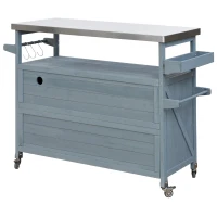 Outdoor Kitchen Island with Spice and Towel Rack, Lockable Wheels, Rolling Bar Cart with Stainless Steel Top, 50" L x 18.5" W x 36.5" H, Slate Blue(m-16)