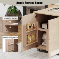 Coastal Kitchen Island Cart with Drop Leaf, Handwoven Ash Veneer Doors, Adjustable Shelves, Lockable Wheels, 51" L x 29.5" W x 36" H, Natural(m-5)