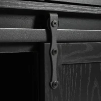 Farmhouse Kitchen Island with 2 Sliding Barn Doors, Power Outlet, Drop Leaf, Spice Rack, Utility Cart on Wheels, 54" L x 29" W x 37" H, Black(m-12)