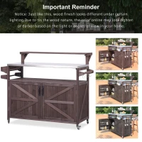 Outdoor Kitchen Island with Raised Shelf, Storage Cabinet, Stainless Steel Top, Rolling Grill Cart with Adjustable Shelves, Spice Rack, Brown(m-4)