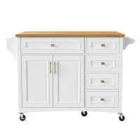Kitchen Island with Spice Rack, Drop Leaf, Towel Rack, 2 Doors, 5 Drawers, Adjustable Shelf, Embossed Texture, 52" L x 29.5" W x 36" H, White