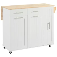 Kitchen Island Cart with 3-Tier Pull-Out Cabinet Organizer, Drop Leaf, Adjustable Shelves, Rolling Cart with Towel Rack, 46" L x 29.5" W x 37" H, White(m-2)