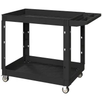 HOMCOM 2-Tier Rolling Tool Cart with Wheels, 500 LBS Capacity Plastic Utility Cart with Handle for Garage, Warehouse, Black(m-2)