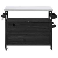Outdoor Kitchen Island Cart, Rolling Bar Cart with Stainless Steel Top, Spice Rack, Towel Rack, Lockable Wheels, 50" L x 18.5" W x 36.5" H, Black(m-14)