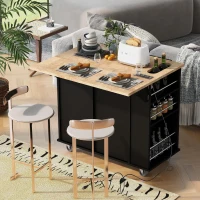Kitchen Cart with Power Outlet, Drop Leaf, Wine Rack, Adjustable Shelves, Central Island with Lockable Wheels, 40" L x 29.5" W x 34" H, Black(m-10)