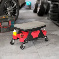 HOMCOM Rolling Garage Stool with Wheels, 300 LBS Capacity Padded Mechanic Stool with Tool Trays Storage, Grey(m-1)