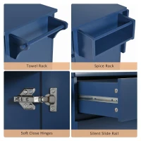 Kitchen Island with Drop Leaf, Rolling Cart with Spice and Towel Rack, 2 Drawers, Adjustable Shelves, 53.5" L x 27.5" W x 36.5" H, Navy Blue(m-8)