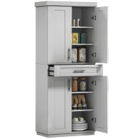 HOMCOM 72" Storage Cabinet, Freestanding Kitchen Pantry Cabinet with 4 Doors, Drawer and 3 Adjustable Shelves, Grey(m-2)