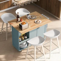 Kitchen Island Cart with Foldable Countertop, Adjustable Shelves, Towel Rack, Drawer, and Lockable Wheels, 49" L x 33.2" W x 37.5" H, Gray+Blue(m-9)