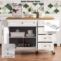 Kitchen Island with Spice Rack, Drop Leaf, Towel Rack, 2 Doors, 5 Drawers, Adjustable Shelf, Embossed Texture, 52" L x 29.5" W x 36" H, White(m-4)