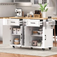 Kitchen Island with Drop Leaf and Power Outlet, Rolling Cart on Wheels, 4 Doors, Adjustable Shelves, Perfect for Kitchen and Dining Room, White(m-6)
