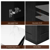 Kitchen Island with Extendable Dining Table for 4-6, Faux Marble Top, Double-Sided Storage, Power Outlet, 2 Drawers, 2 Side Open Shelves, Black(m-10)