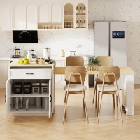 Kitchen Island with Extendable Table, Double-Sided Storage, Power Outlet, Adjustable Shelves, Lockable Wheels, 83" L x 27.5" W x 36" H, White Oak(m-13)