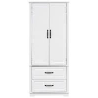 Farmhouse Kitchen Pantry Cabinet with Embossed Texture, 2 Drawers, 8 Door Shelves, Adjustable Shelves, Anti-Tip Kit, 30.5" L x 16" W x 71" H, White(m-2)